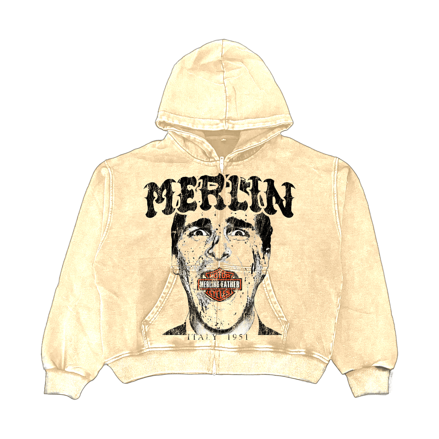 Merlin MOTO Mouth Hoodie Cream - Merlinfather