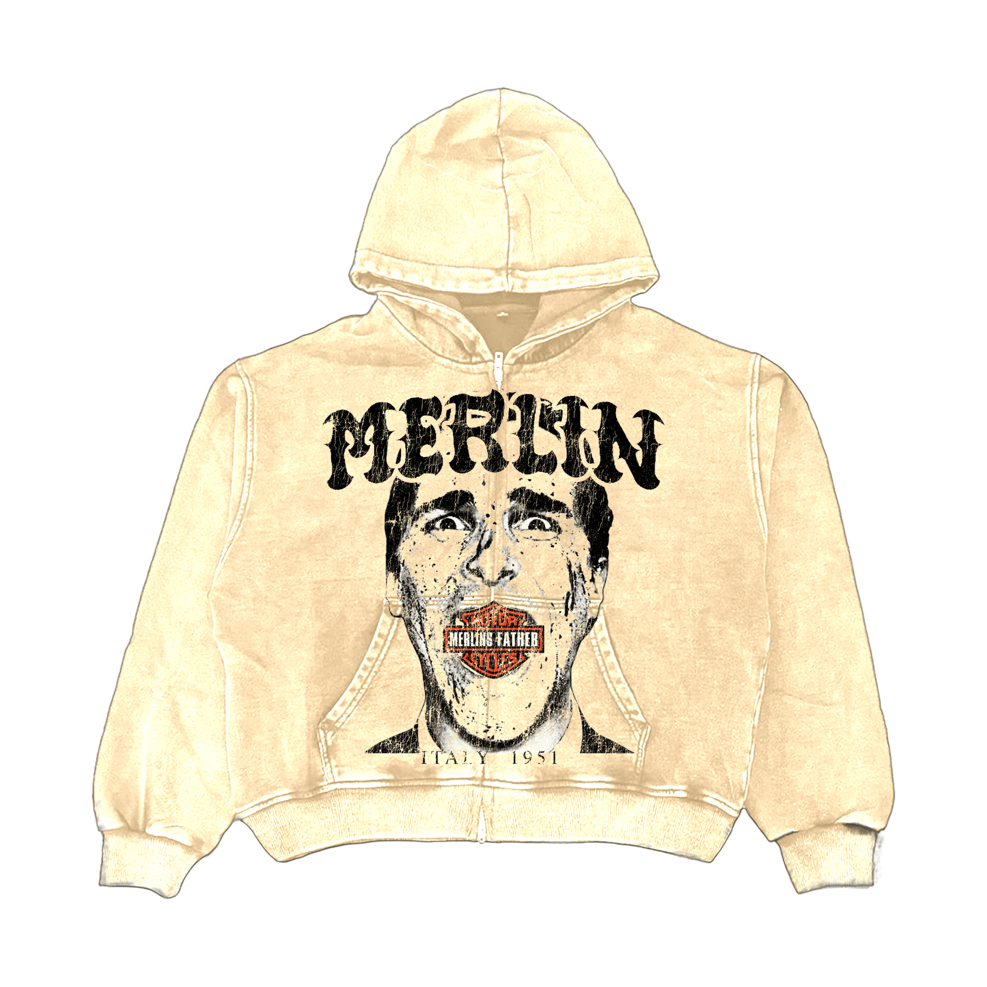 Merlin MOTO Mouth Hoodie Cream - Merlinfather