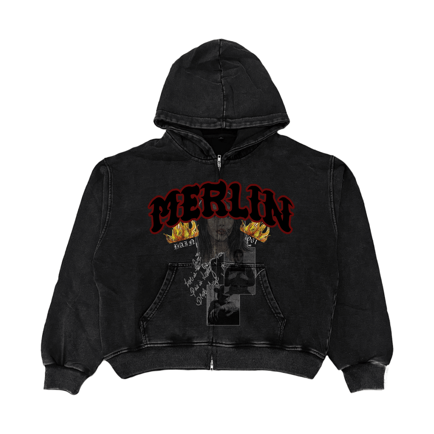 Merlin Photo Flame Hoodie Black - Merlinfather