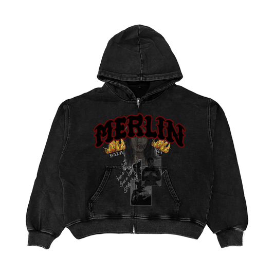 Merlin Photo Flame Hoodie Black - Merlinfather