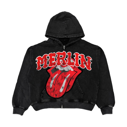 Merlin Red Rolling Stones Hoodie Black - Loam