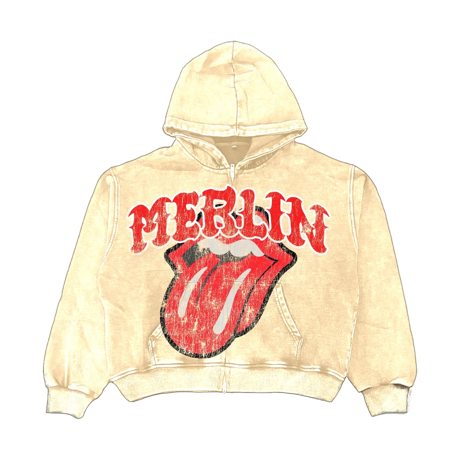 Merlin Red Rolling Stones Hoodie Cream - Loam