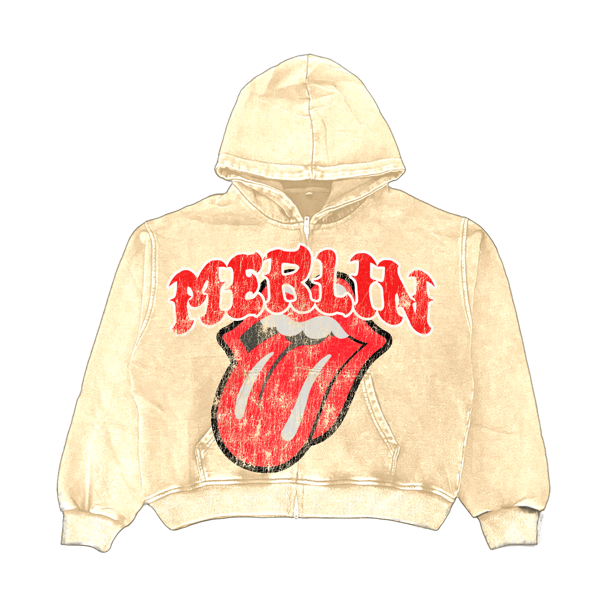 Merlin Red Rolling Stones Hoodie Cream - Merlinfather